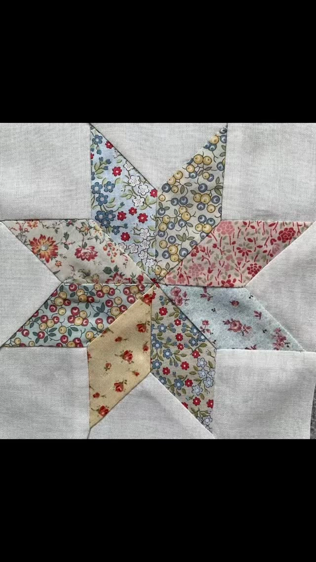A bit of fun distraction yesterday. I was looking for a pattern in my Jan Halgrimson books and came across the two sweetest blocks on the same page. So I wondered what they would be like as a whole quilt🧐. 
Remarkably quick to hand stitch and then the magic layout app! 
Filed away now for further contemplation and time to stitch 🤓🧵🪡. 
#patchwork #appliquè #handstitched #handstitching #minidresdenplate #minilemoynestar #lemoynestar #carolynforster #quiltingonthego #carolynforsterquilts