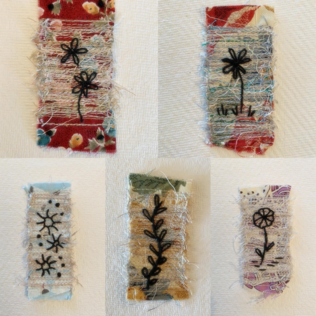 Having a think about stitching while I travel and I’m often coming back to these 😃🪡🧵. I put projects using thread savers from your sewing machine in my String Quilts book with @searchpress_na @searchpress .
I save all the fabric strips that I use as my leaders and Enders when I sew on the machine, and these turn into little foundations for some simple embroidery play! 
In the book I’ve mounted them on hand made paper and use them as note cards and gift tags ! #wastenotwantnot #reusereducerecycle♻️ #usewhatyouhave #fabricscraps #carolynforster