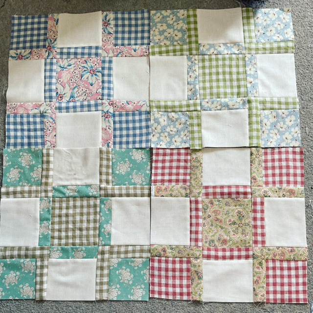 And out of nowhere a new quilt top is emerging. I didn’t see this one coming, but the block had been one I’d stitched for a different (secret sewing 😆) project a few months back. 
After a broad fabric pull for it I figured that sewing a block wouldn’t hurt 🤷‍♀️.
And then just like that I’m on the way 😂. Do quilts ever start for you like that, just giving a block a go and then you’re sucked in ! 
#quiltblock #quiltinprogress #patchwork #quiltingonthego #carolynforster