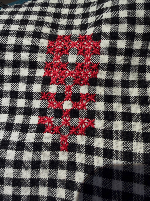 Playing with some gingham and a motif for the bonus project on the textiles trip to Romania with @stitchtopiauk next autumn! If you’re coming along there will be so much adventure and inspiration! #stitchtopiauk #ginghamembroidery #chickenscratchembroidery #carolynforster